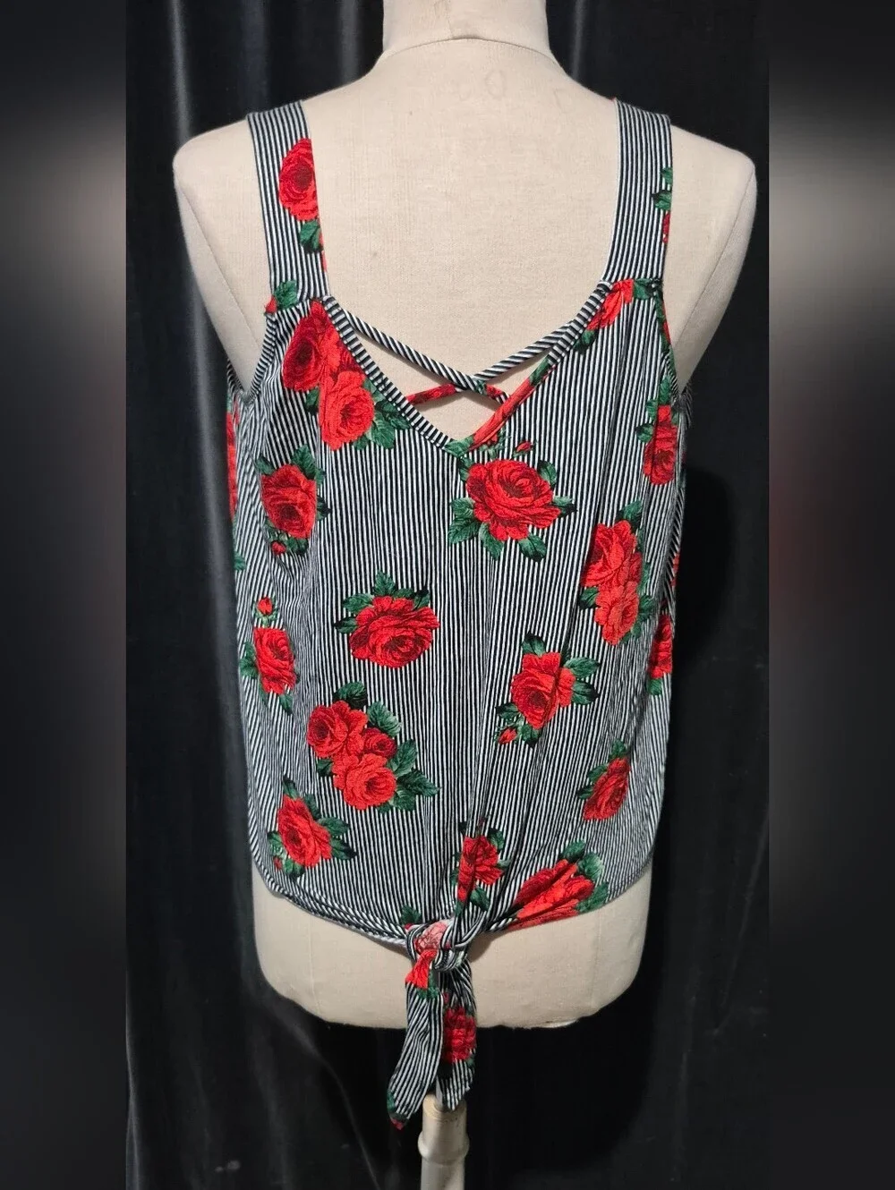 Floral Stripe V-Neck Tank Top - Red
